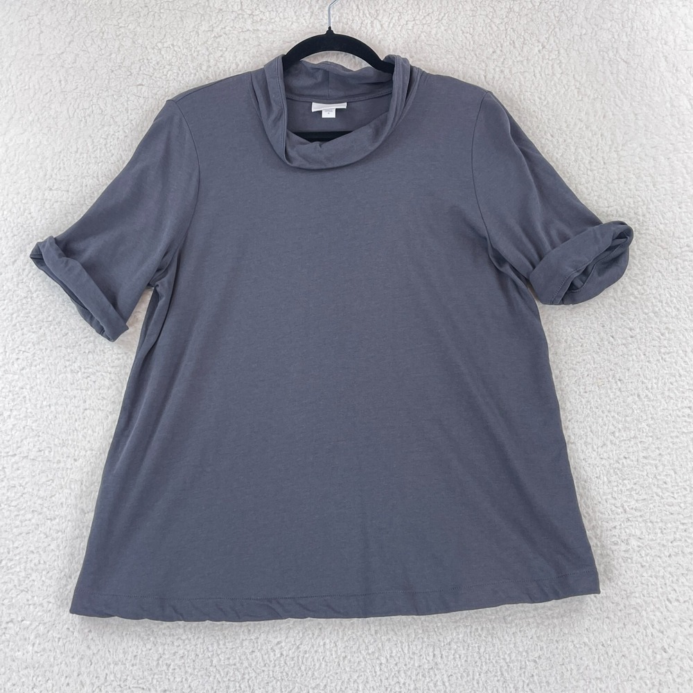 J. Jill Gray Mock Neck Pullover Shirt Womens Short Sleeve Cotton‎ Modal Size M